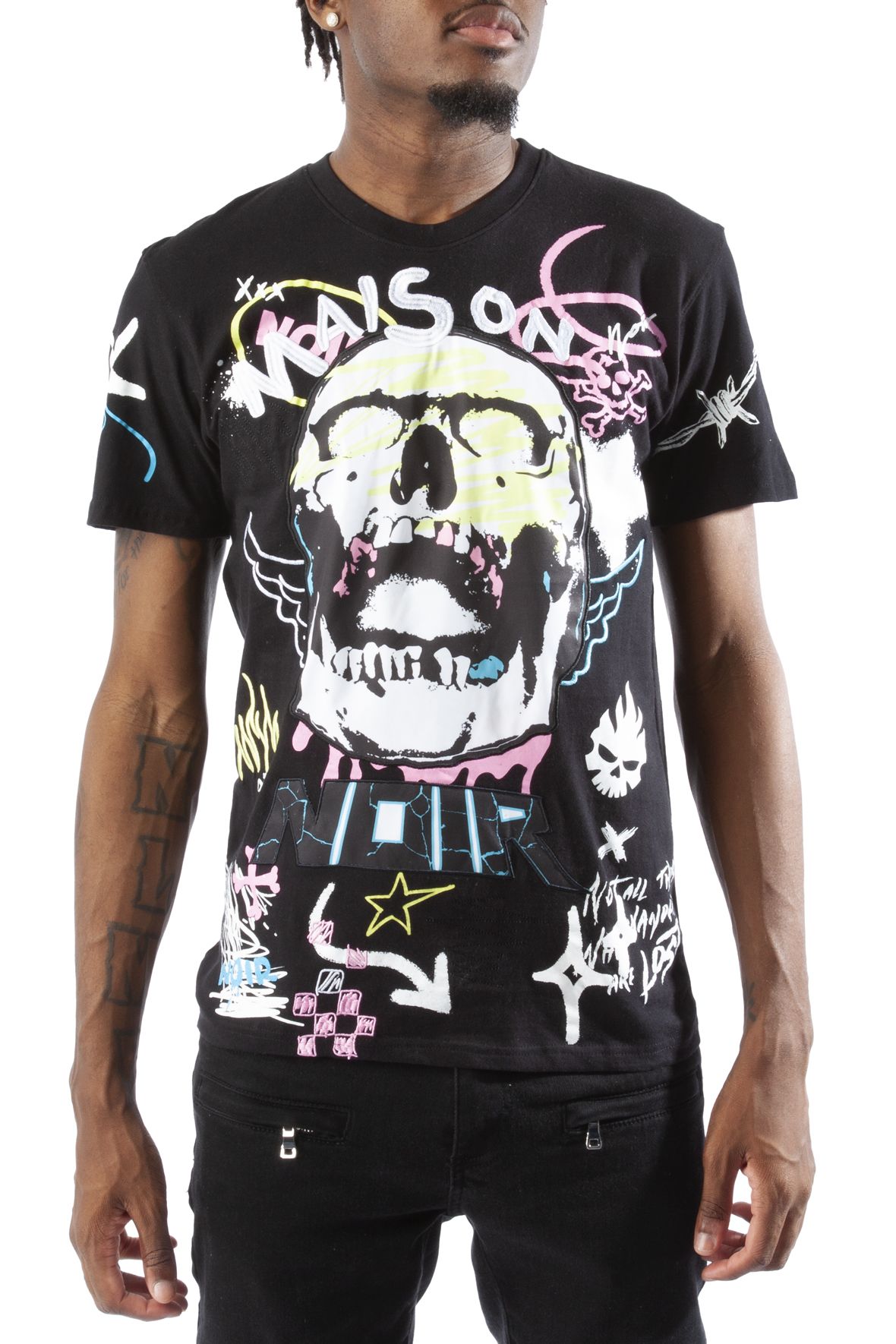 MAISON NOIR Skull Tee M9B32BLK - Shiekh