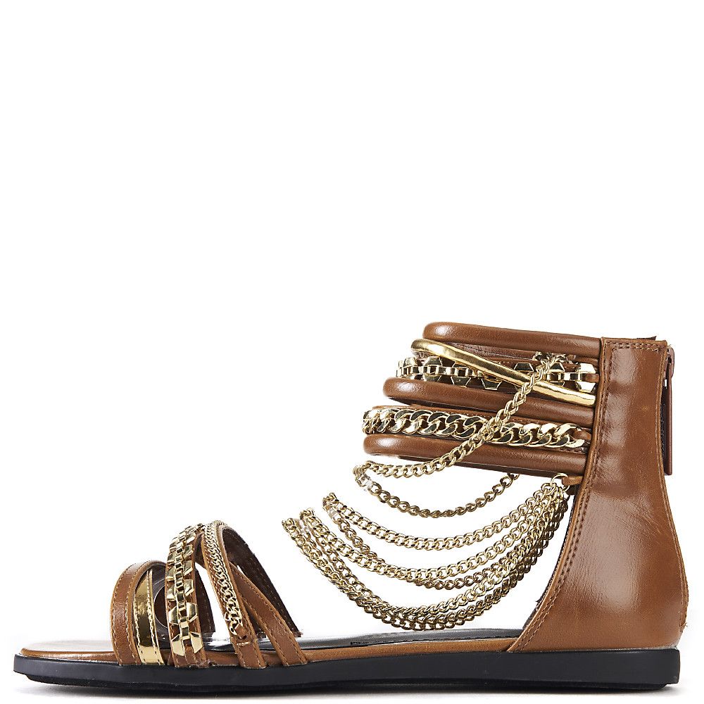 women's cognac flat sandals