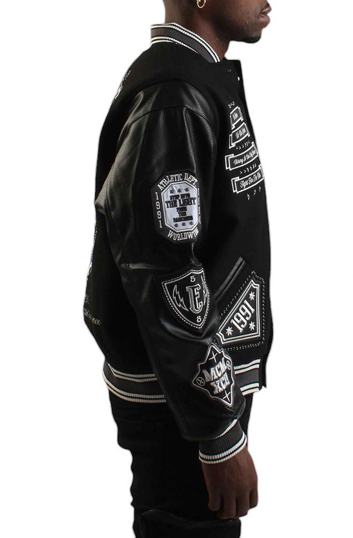 SMOKE RISE Genuine Article Varsity Jacket OH24699SK-BLK - Shiekh