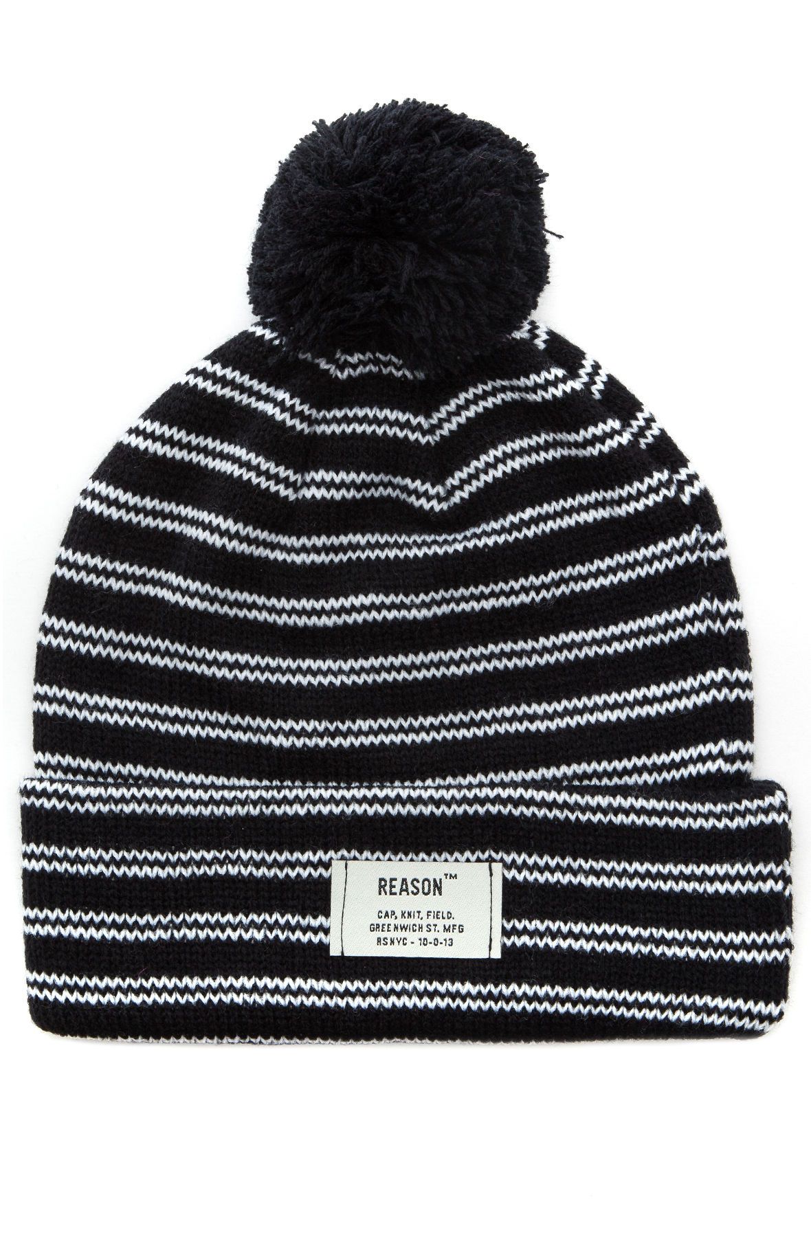 REASON The Stripe Field Beanie in & White STRIPEFIELD-BLW - Shiekh