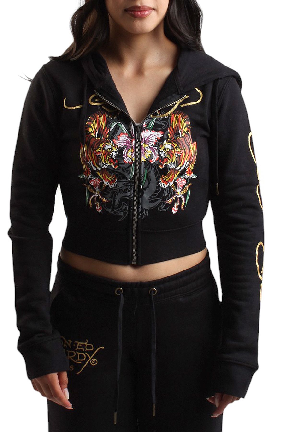 ED HARDY Tigers Orchid Crop Zip Hoodie EHW1800-58 - Shiekh