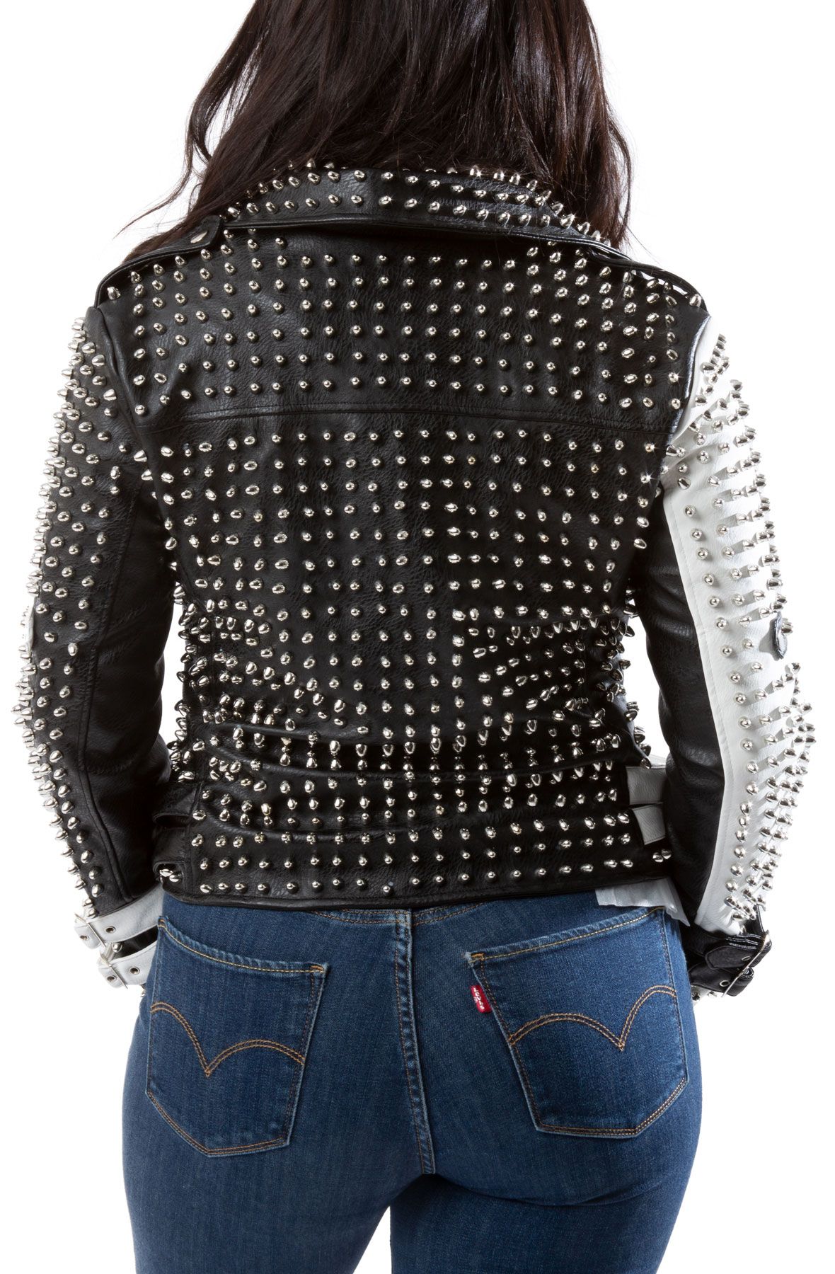AZALEA WANG Moto Leather Jacket BW-MOTO-BLK-WHT - Shiekh