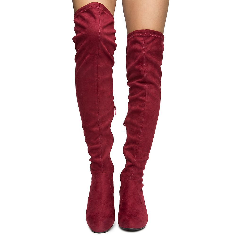 wine suede over the knee boots