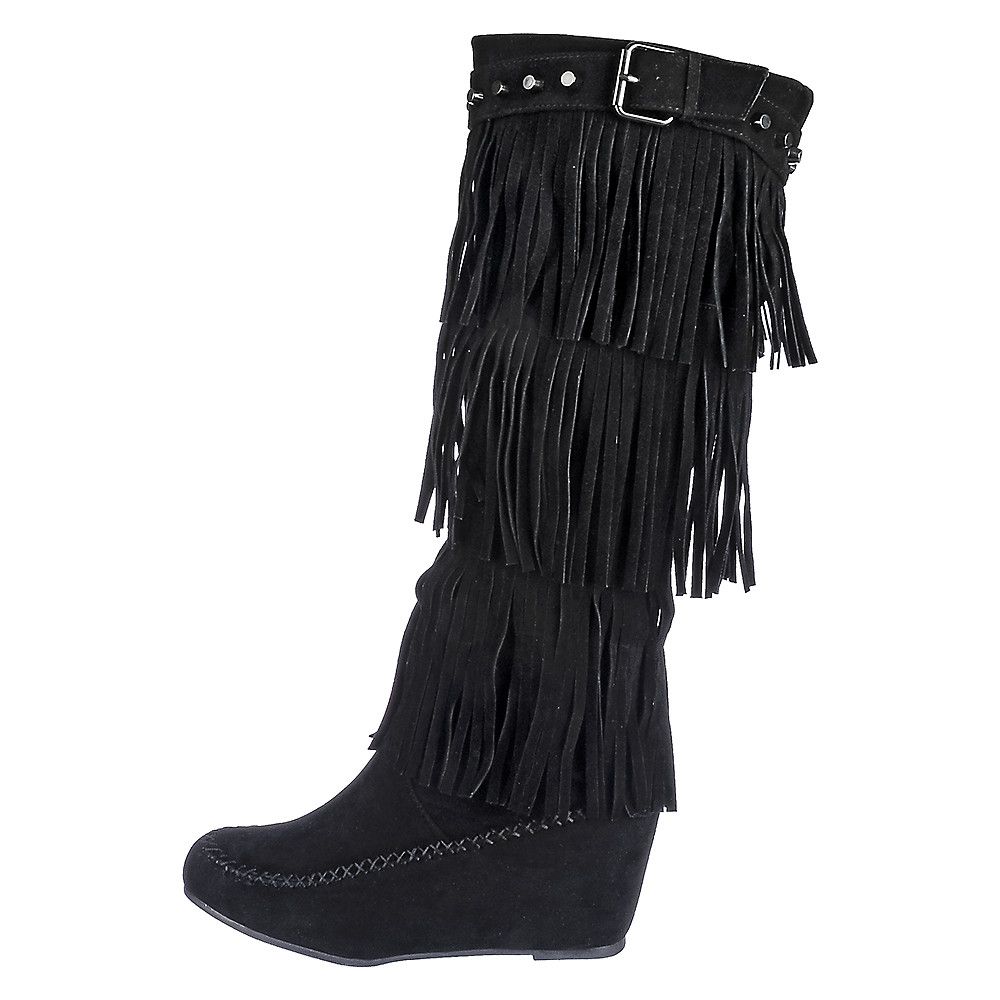 TWIN TIGER Women's Fringe Wedge Boot Bridget-02 HI BRIDGET-02HI/BLACK ...