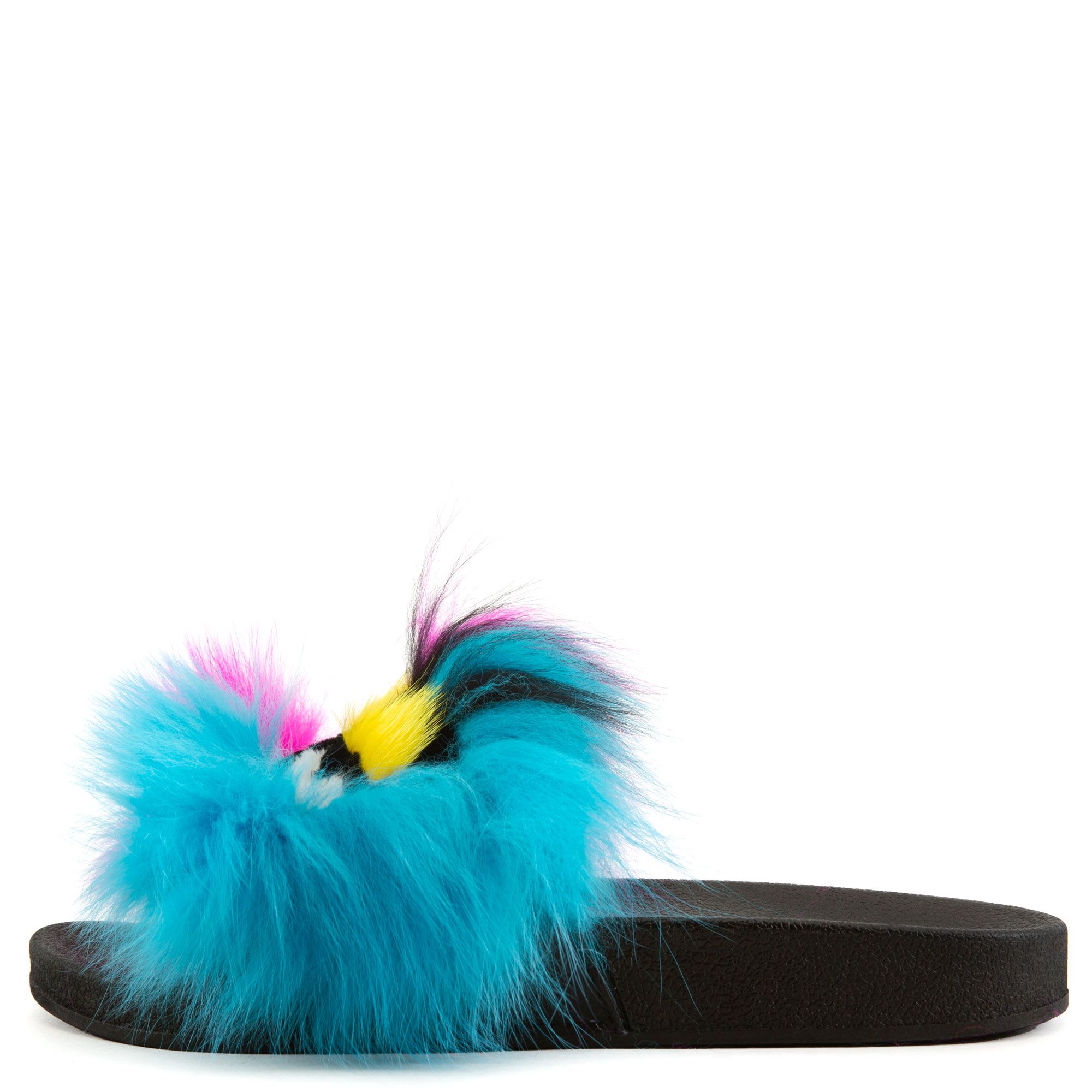 K-FANZZY-1A KIDS MULTI-COLORED REAL FUR SLIDES