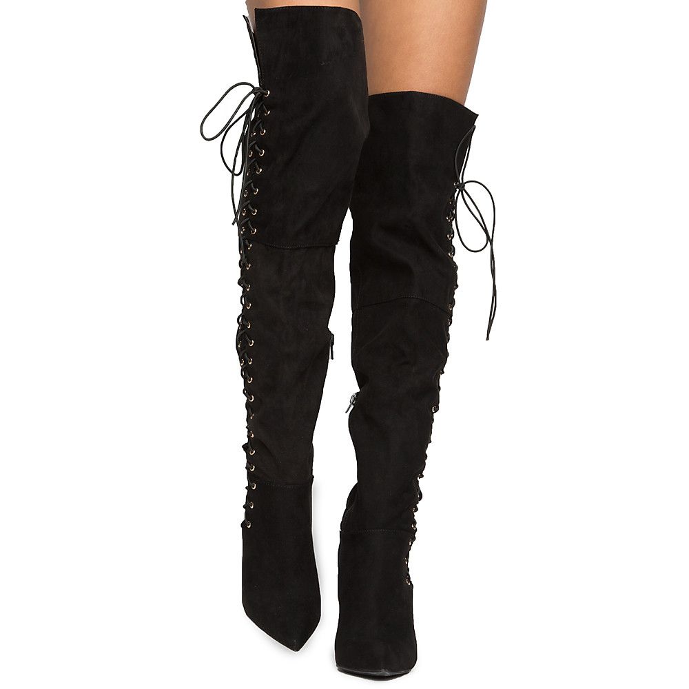 WILD DIVA Women s Riseup 95s Lace up High Heel Boot JPM RISEUP 95S BLKFS Shiekh
