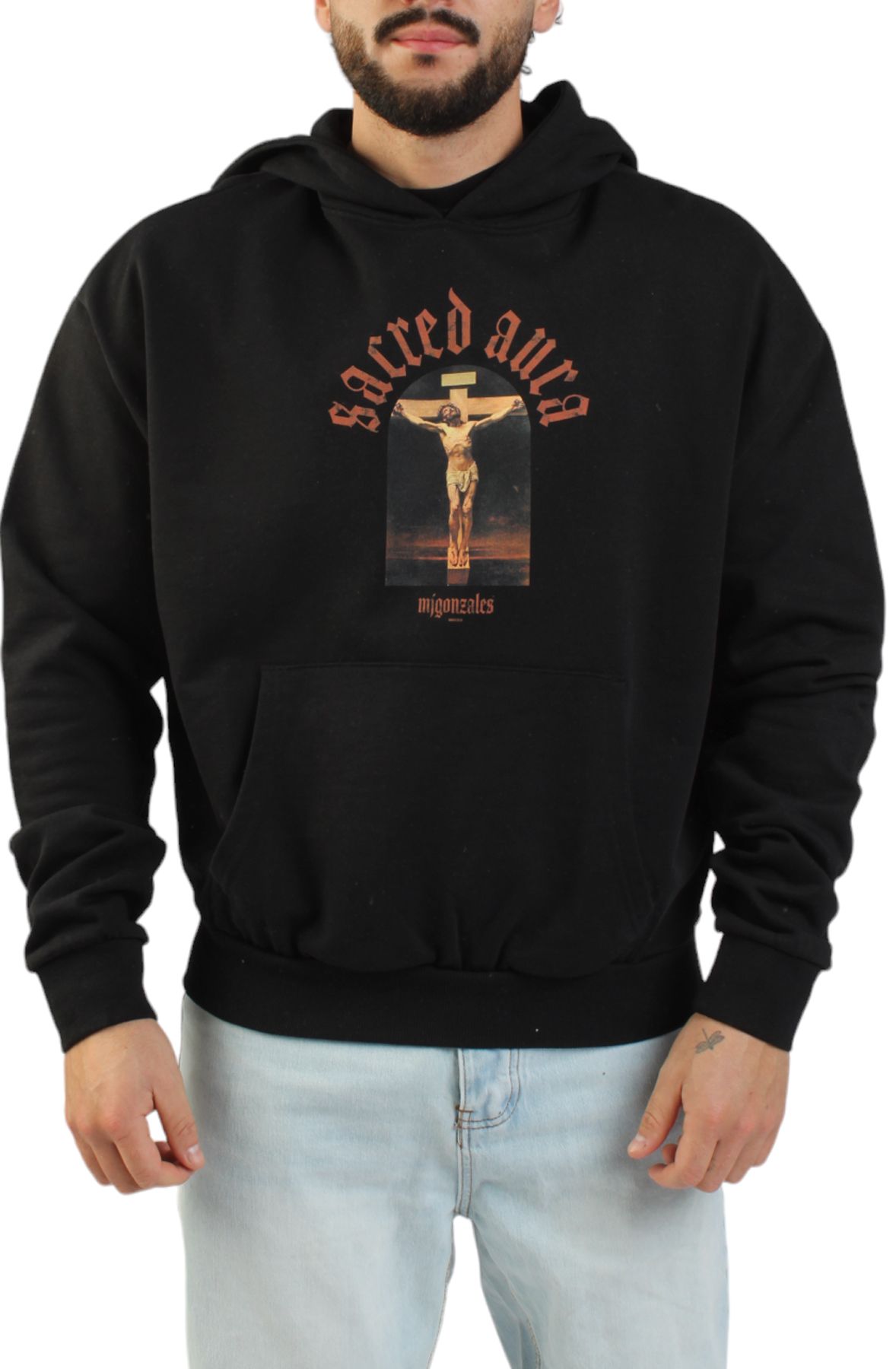 MJ GONZALES Sacred Aura Crucifix Hoodie MJG11793US-BLK - Shiekh