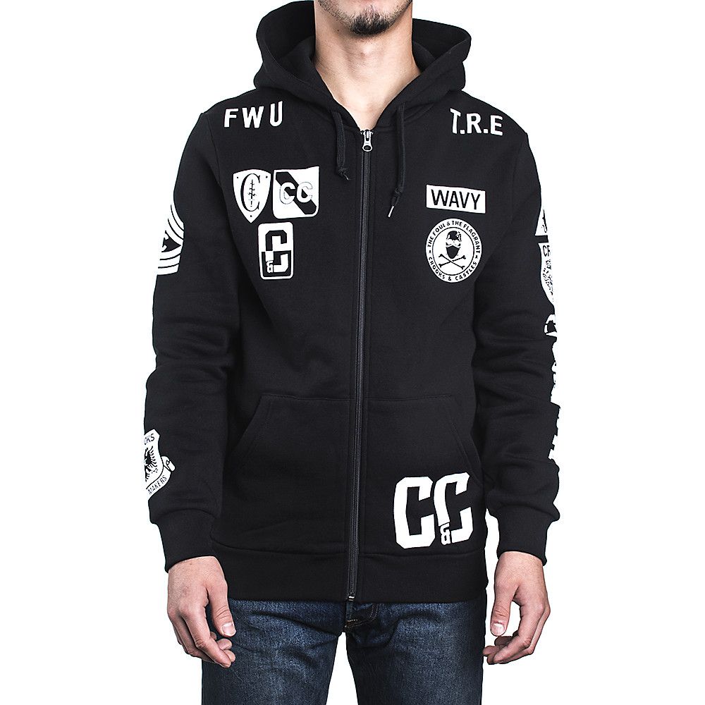 CROOKS CASTLES Men's Zipped Hooded Sweater Crooks Patchwork