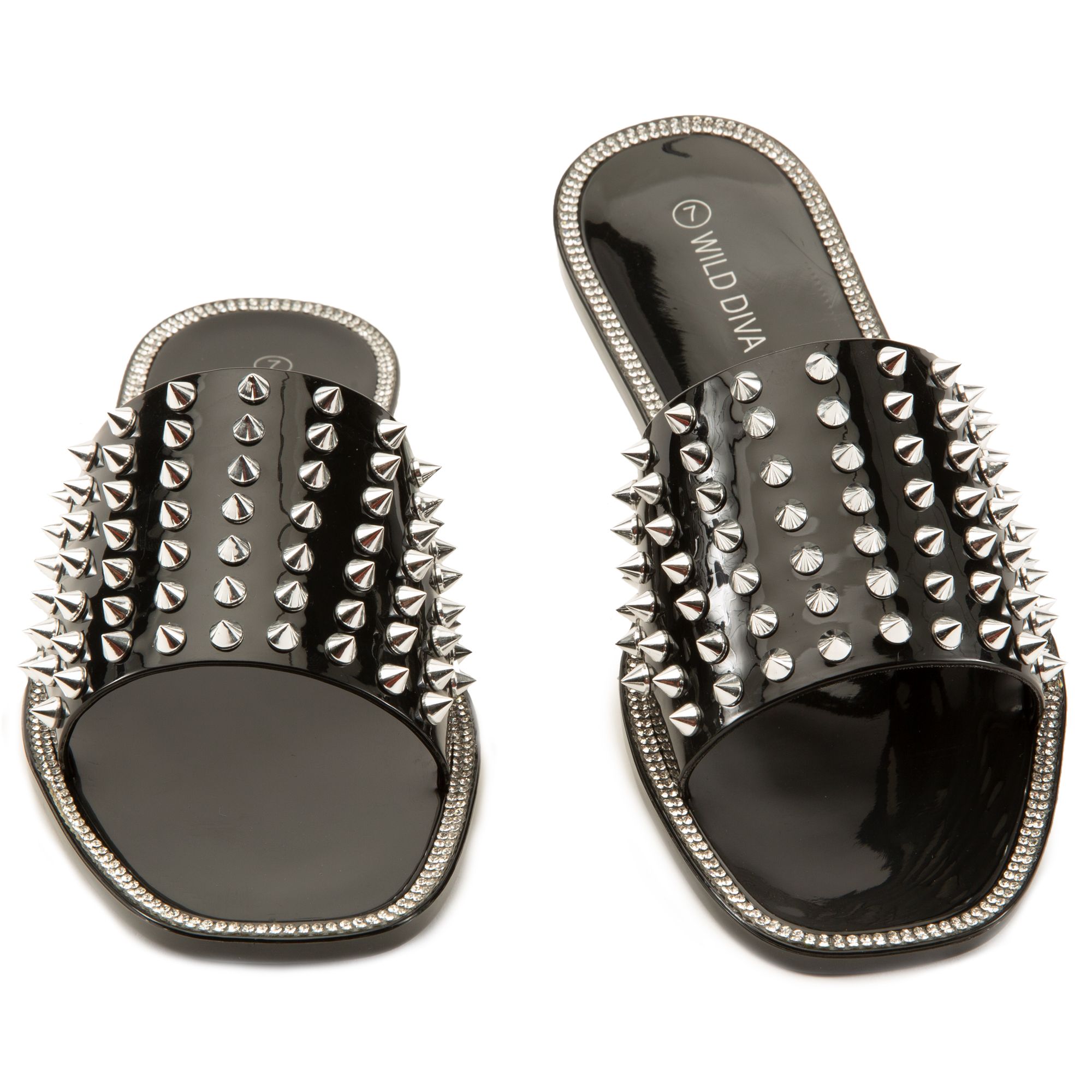LEGEND FOOTWEAR INC Jacelyn03 Studded Flat Sandals JACELYN03BLK Shiekh
