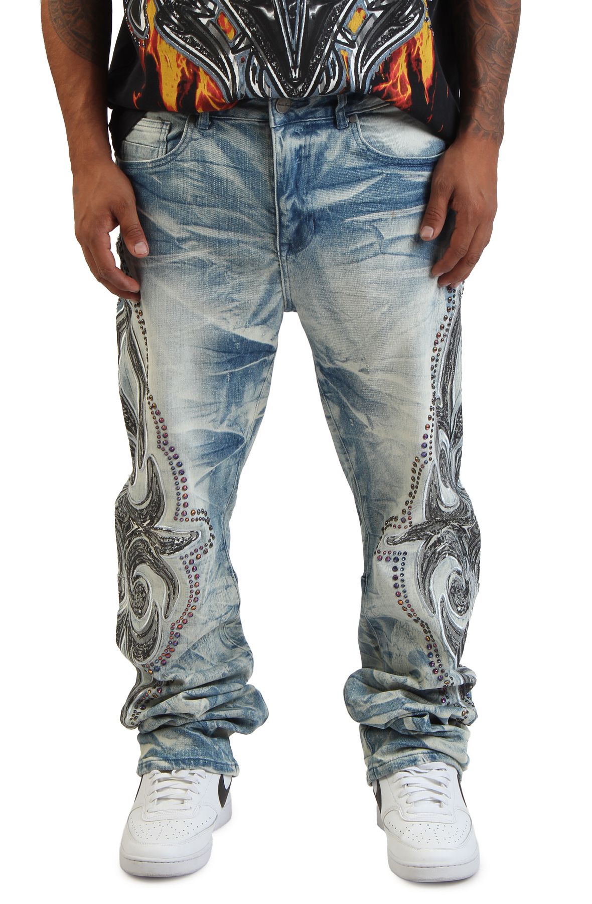 SMOKE RISE Long Straight Luminous Jeans JP25546SK-LOW - Shiekh