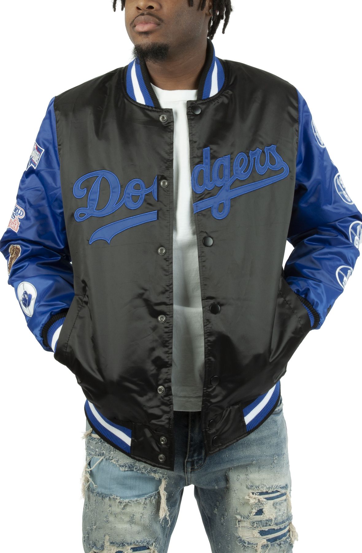 Los Angeles Dodgers Poly Twill Varsity Jacket - Gray/Royal X-Large