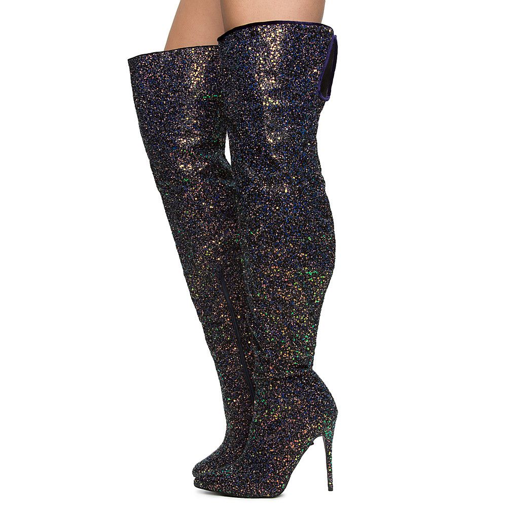 glitter thigh high boots outfit