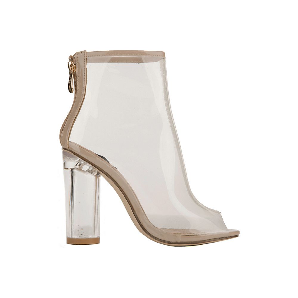 Cape Robbin Benny-1 Open Toe Block Chunky Clear Perspex Heel Ankle Boot Boo Stiletto Booties Perspex Booties Cape Robbin Benny-1 Open Toe
