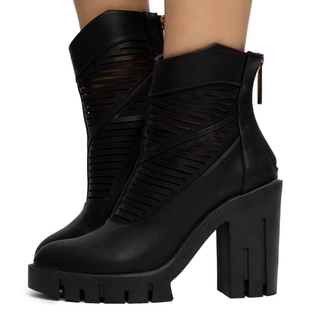 Liliana Caged Lace-Up Chunky Heel Booties