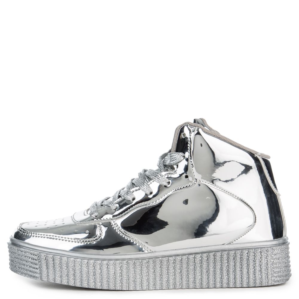 women's white and silver sneakers