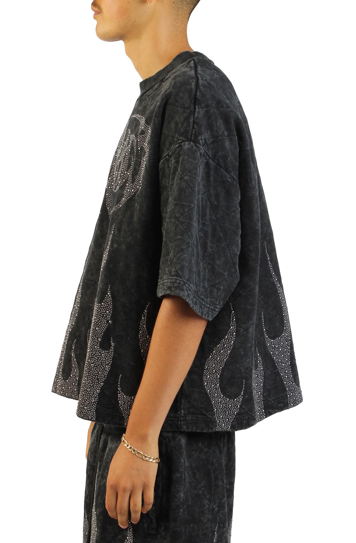 RARE PEACE Flame Grid T-Shirt RT5048-BLK - Shiekh