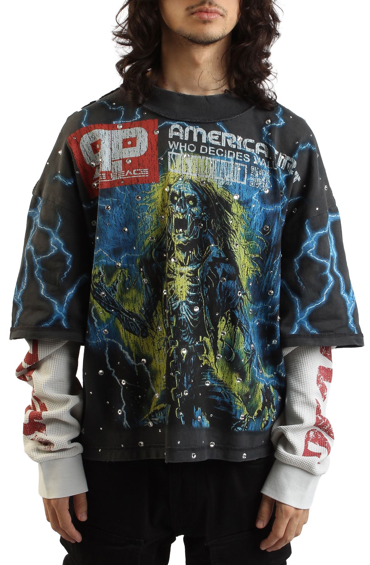 RARE PEACE Electrocuted Graphic Crop Long Sleeve T-shirt RK5070