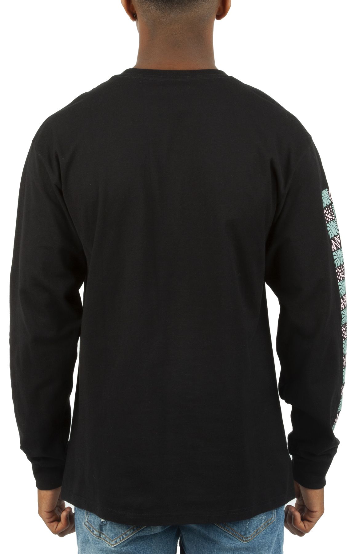 Vans Cellar back print long sleeve t-shirt in black, VN0A4PKSBLK1