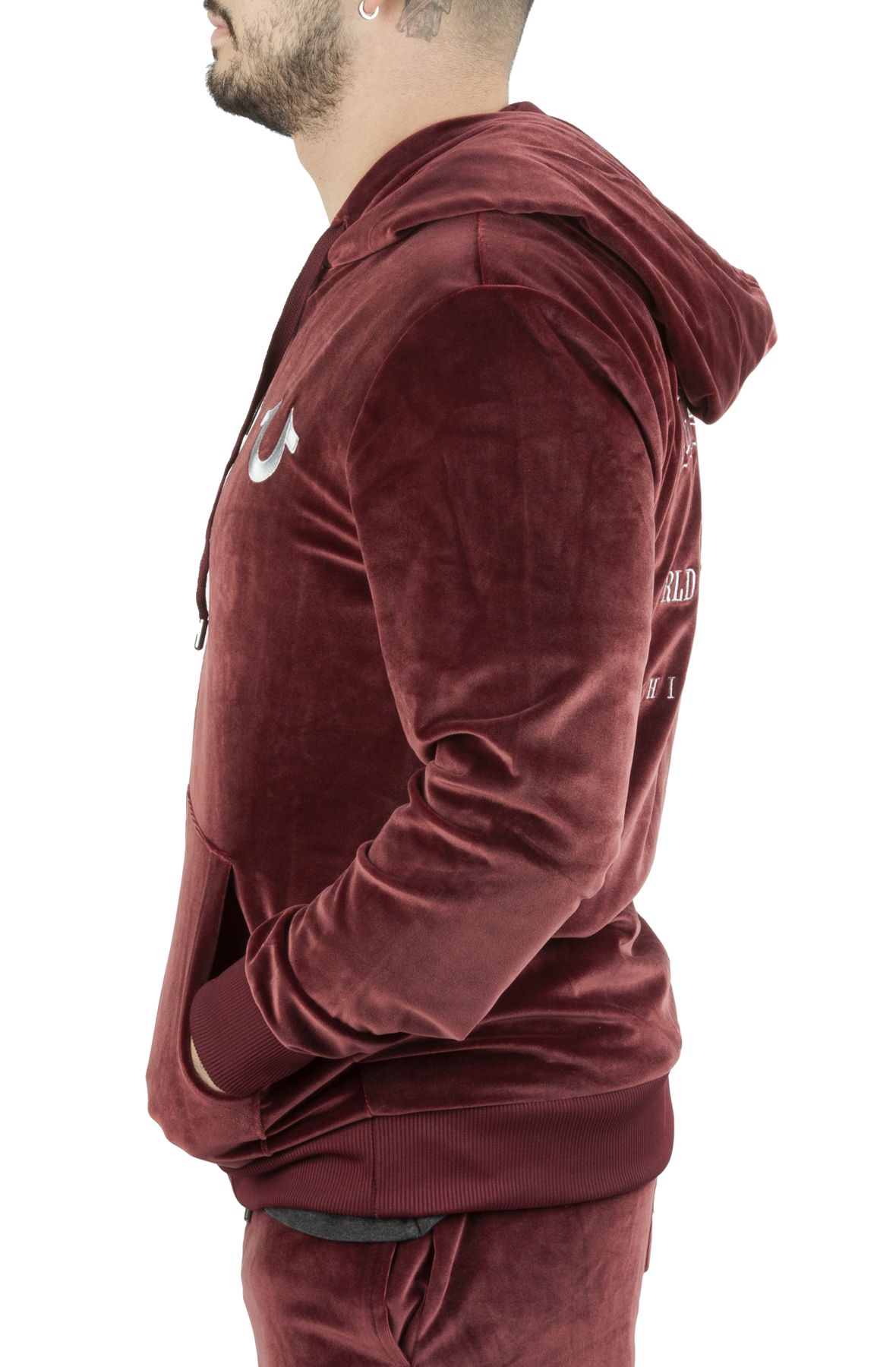 True Religion Men's Velour Zip Up Hoodie