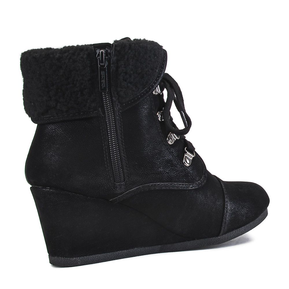 SHIEKH Women's Fur Wedge Ankle Boot Nast-S FD NAST-S/BLK - Shiekh