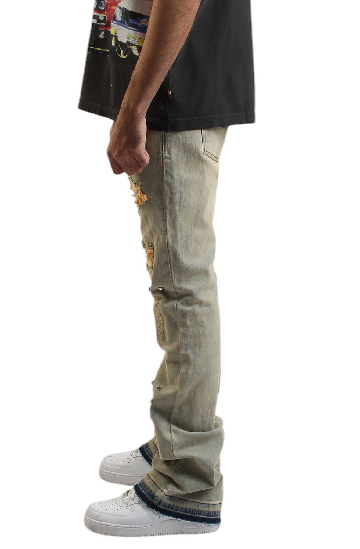 KDNK Multi Stud Flare Jean KND4821-BLU - Shiekh