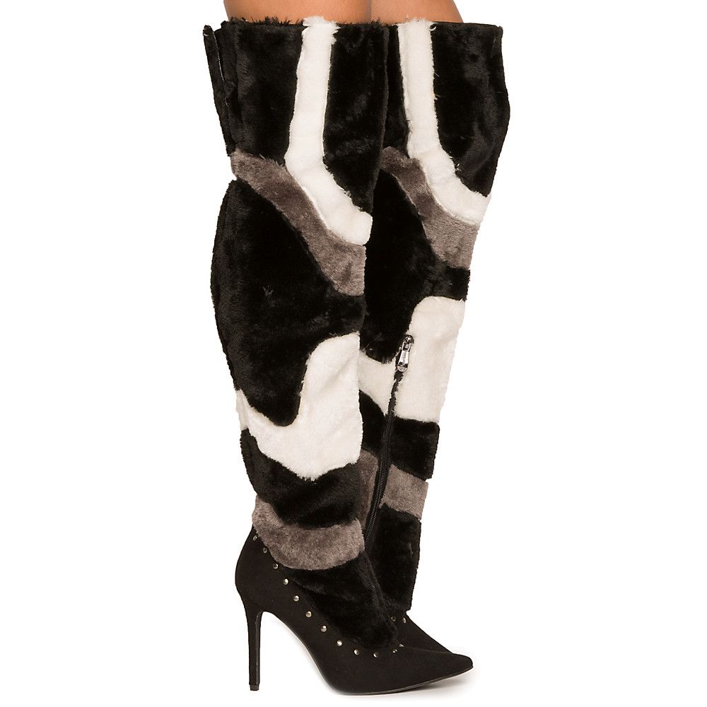 CAPE ROBBIN Women's Tiarra16 Knee High Fur Boot TIARRA16/BLACK Shiekh