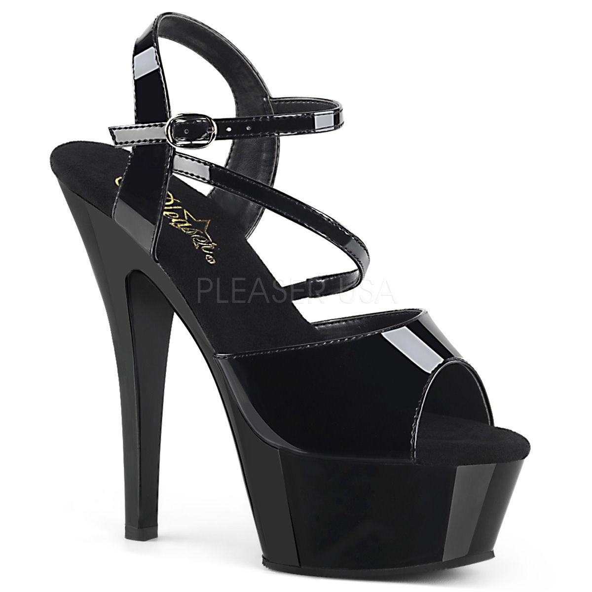 Pleaser Kiss 209 Ankle Strap Patent Platform Sandal Black / 11 - View #3