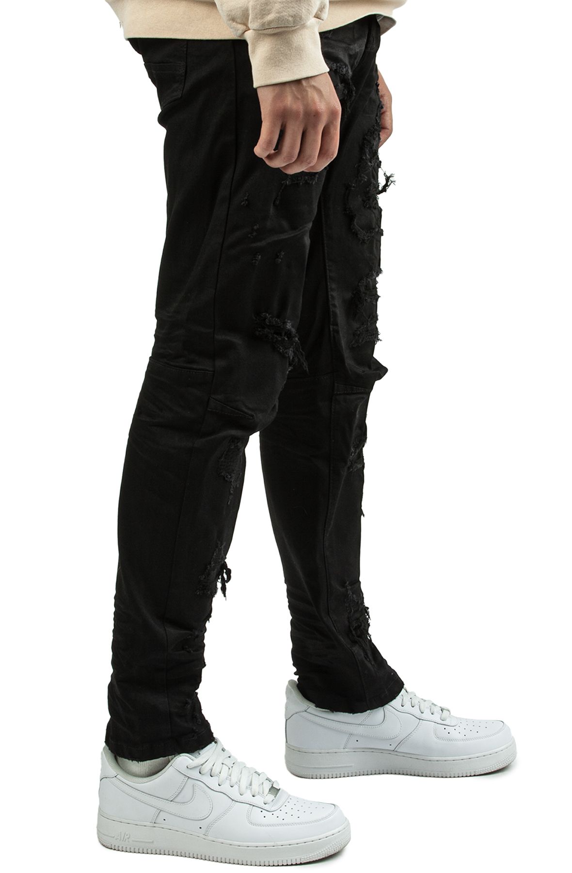 SMOKE RISE Greyson Distress Rip Jeans JP-23117SK-BLK - Shiekh