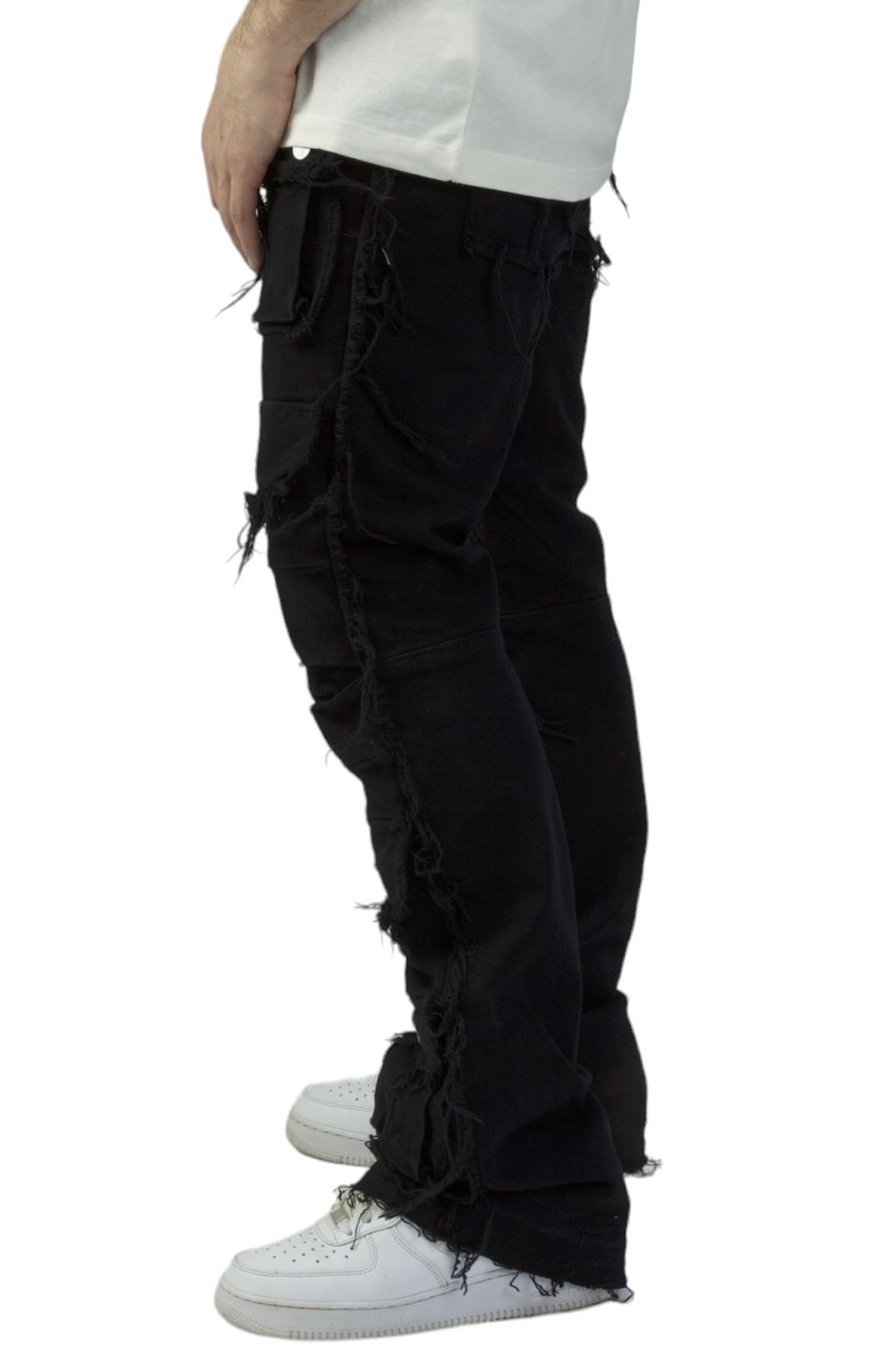 FIRST ROW Utility Cargo Stacked Jeans FRP3011-BLK - Shiekh