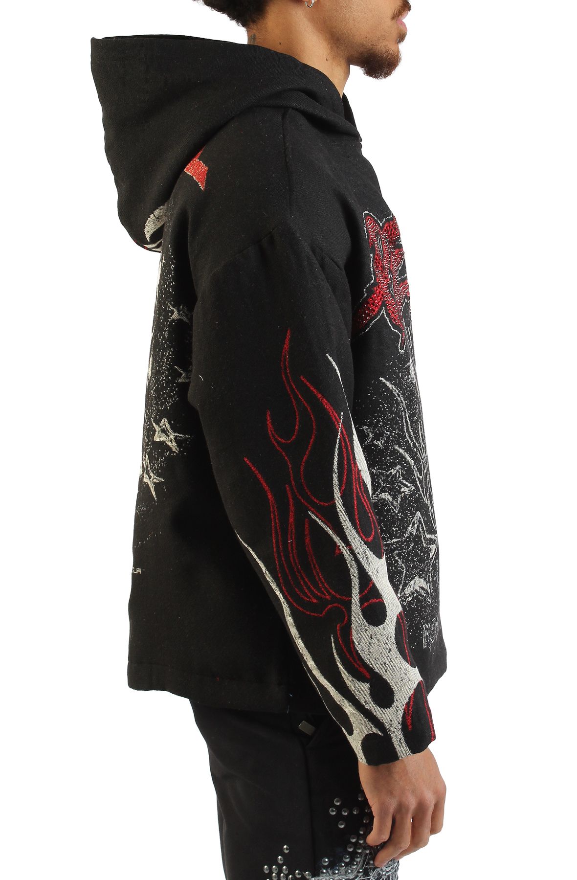 REBEL MINDS Mad Dog Rhinestone Tapestry Hoodie 152-339BLK - Shiekh