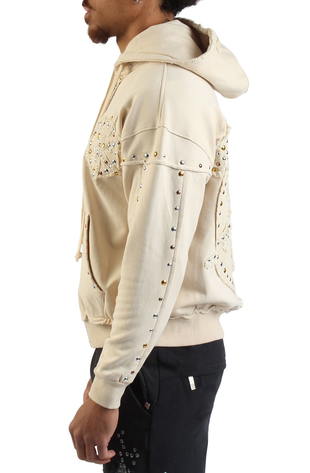 HUDSON Studded Metal Oversized Hoodie 585-SAIL - Shiekh