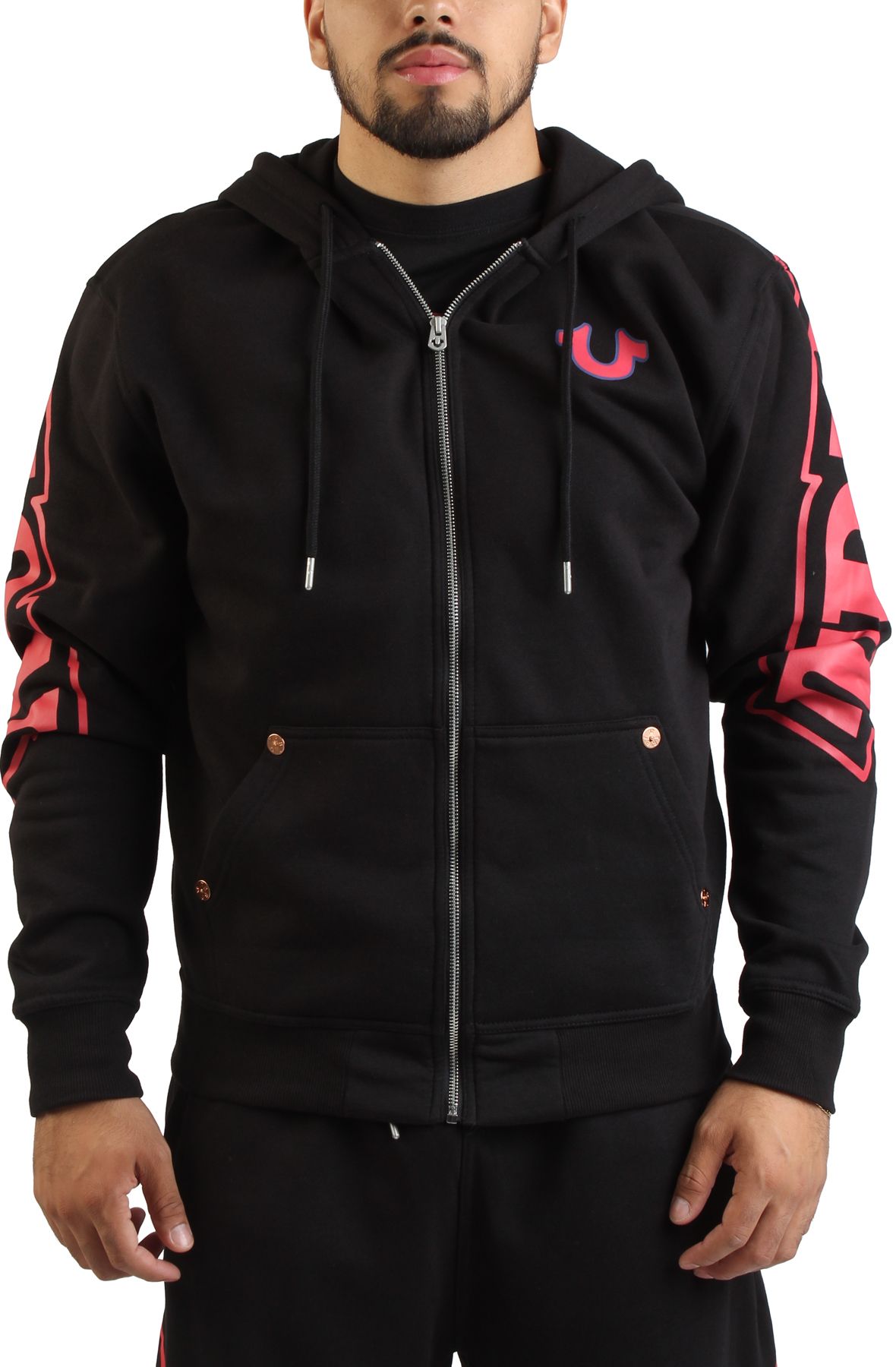 TRUE RELIGION Arched Logo Zip-Up Hoodie 109858-1001 - Shiekh