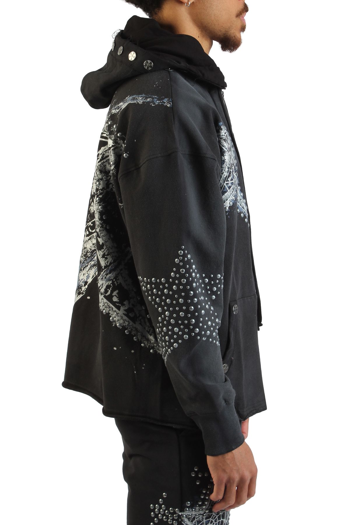 HUDSON Dream State Star Studs Zip-Up Hoodie 607-BLK - Shiekh