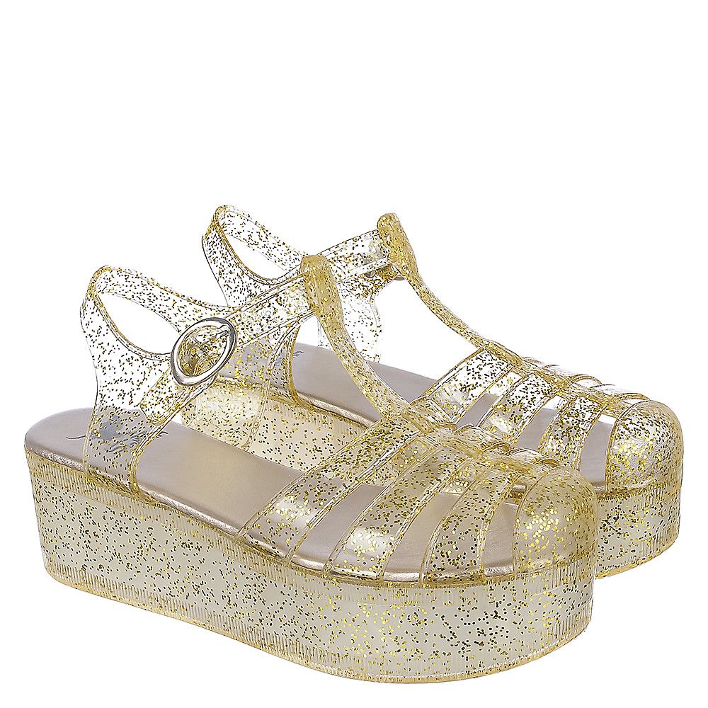 gold jelly sandals
