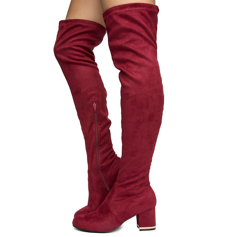 wine red over the knee boots