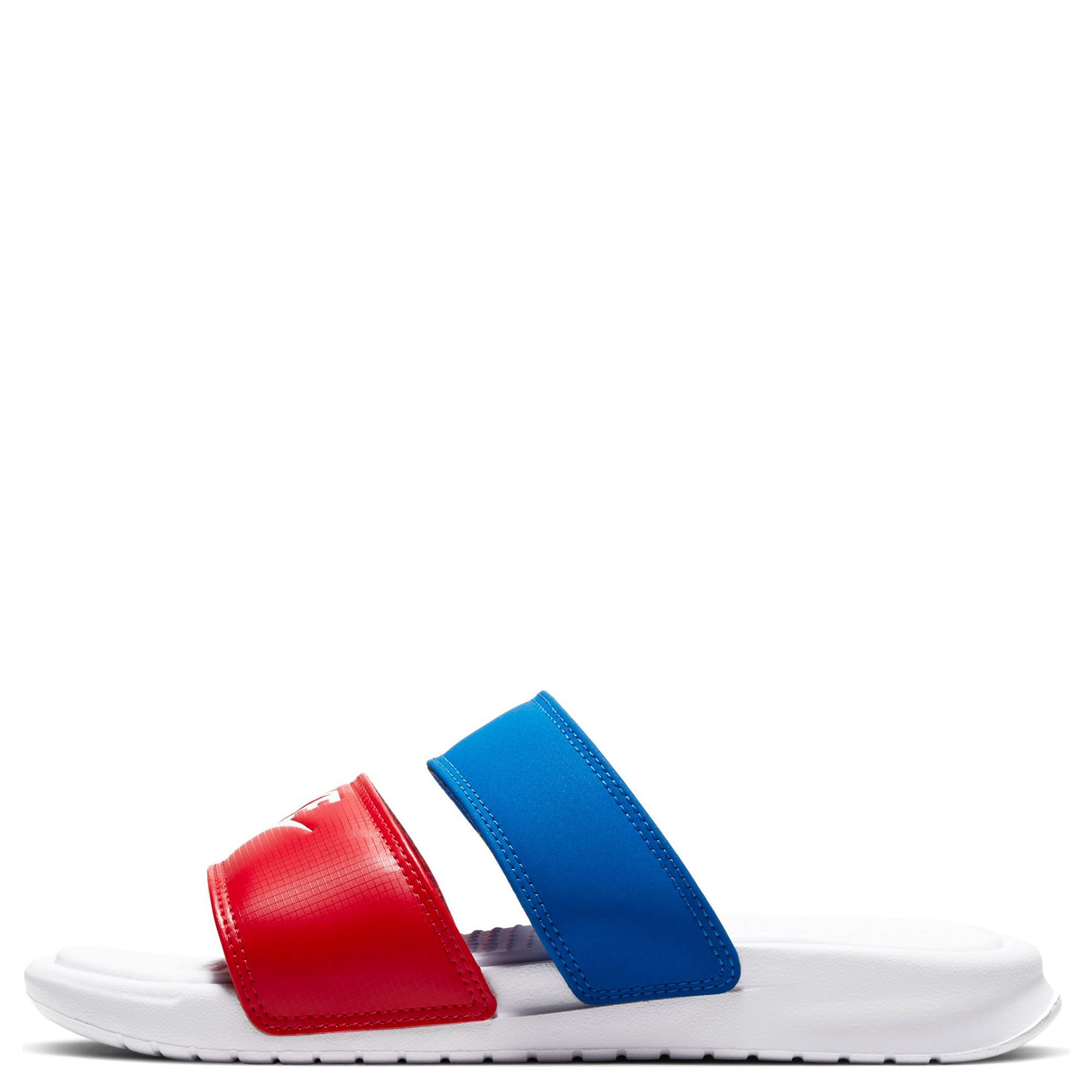 red double strap nike slides