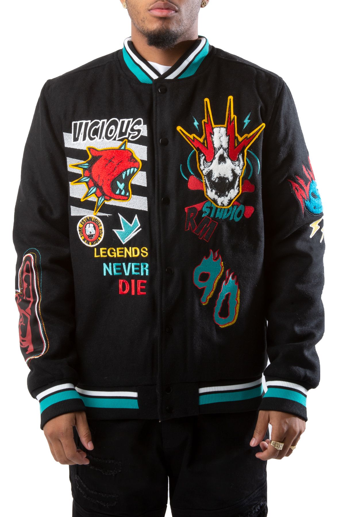 REBEL MINDS Madness Sketch Varsity Jacket 112-543BLK - Shiekh