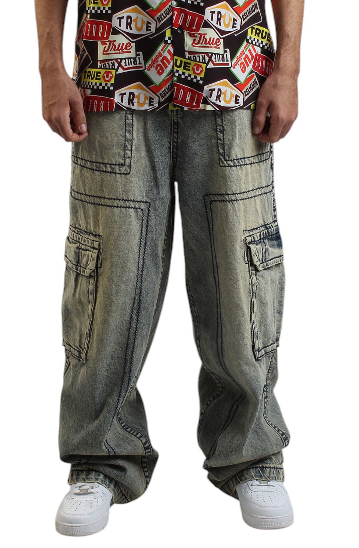 TRUE RELIGION Denim Big T Cargo Pant 109042-ELI-MEDWASH - Shiekh TRUE RELIGION Denim Big T Cargo Pant 109042-ELI-MEDWASH - Shiekh