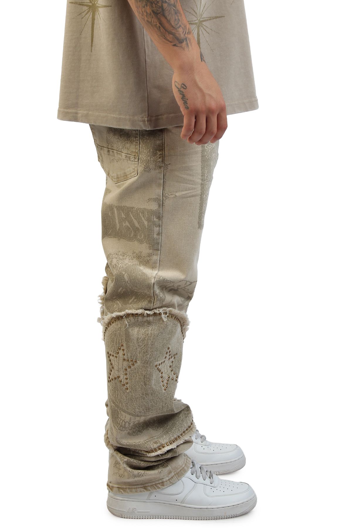 SMOKE RISE Doodle Zig Zag Stitch Pants TP26S442SK-SAND - Shiekh
