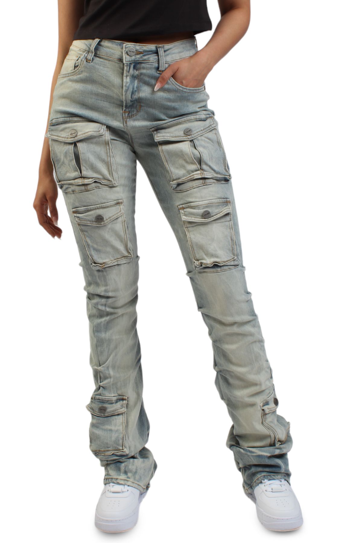SMOKE RISE High Rise Utility Stacked Jean AP24777 - Shiekh