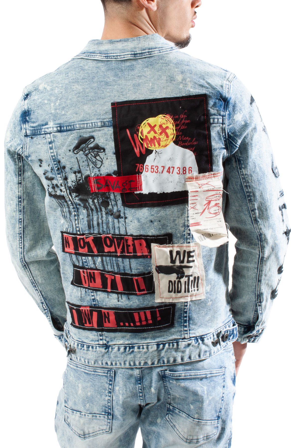 SMOKE RISE Restless Graffiti Denim Jacket JJ22112-MBLU - Shiekh