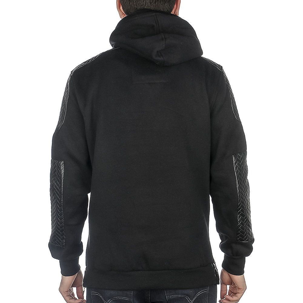 Cote De Nuits Men S Black Leather And Cotton Hoodie Shiekh Shoes
