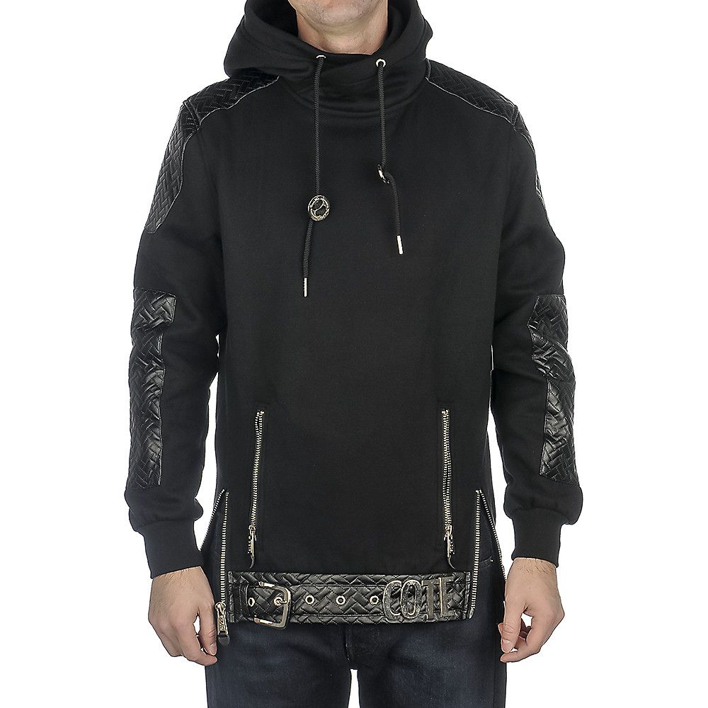 Cote De Nuits Men S Black Leather And Cotton Hoodie Shiekh Shoes