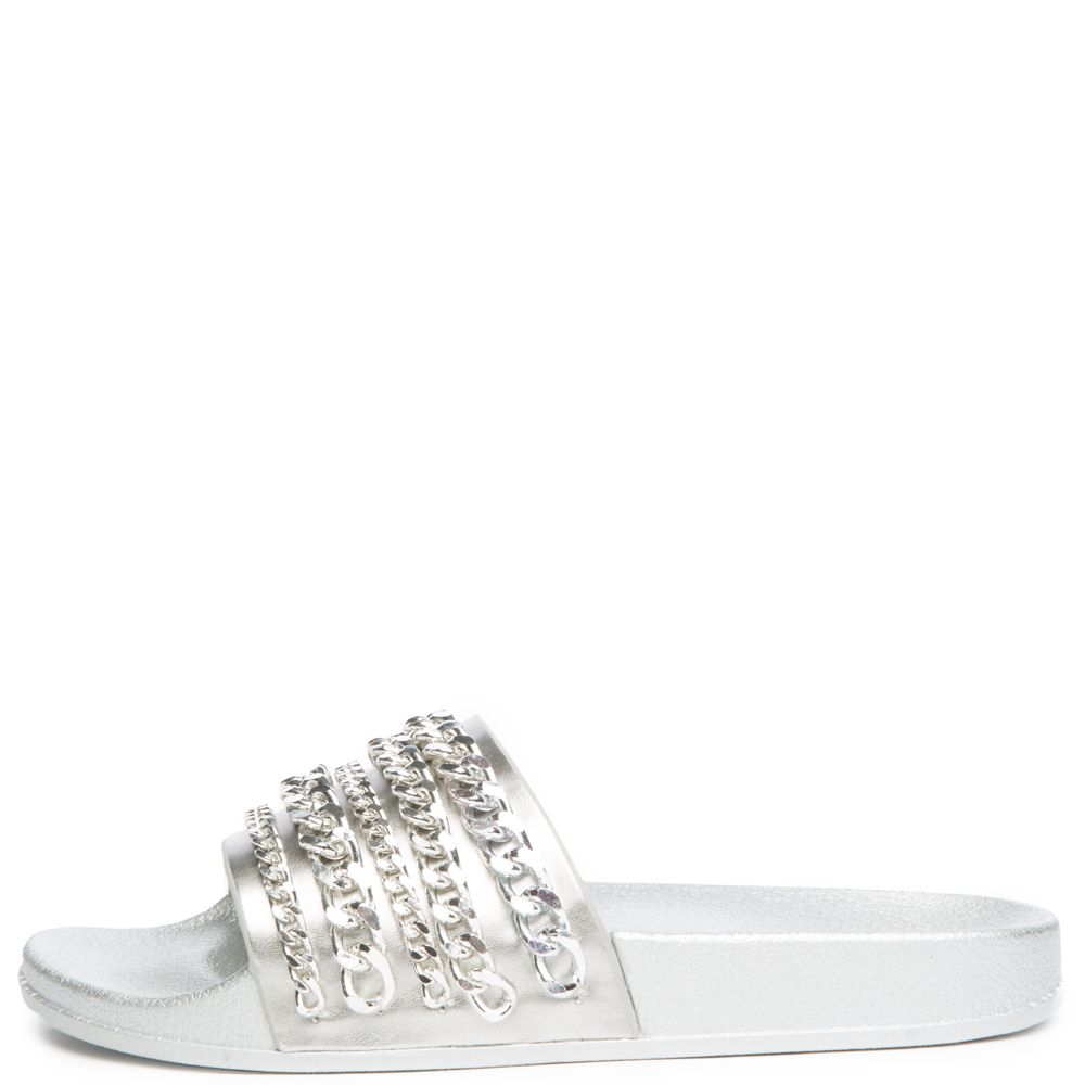 women silver slides