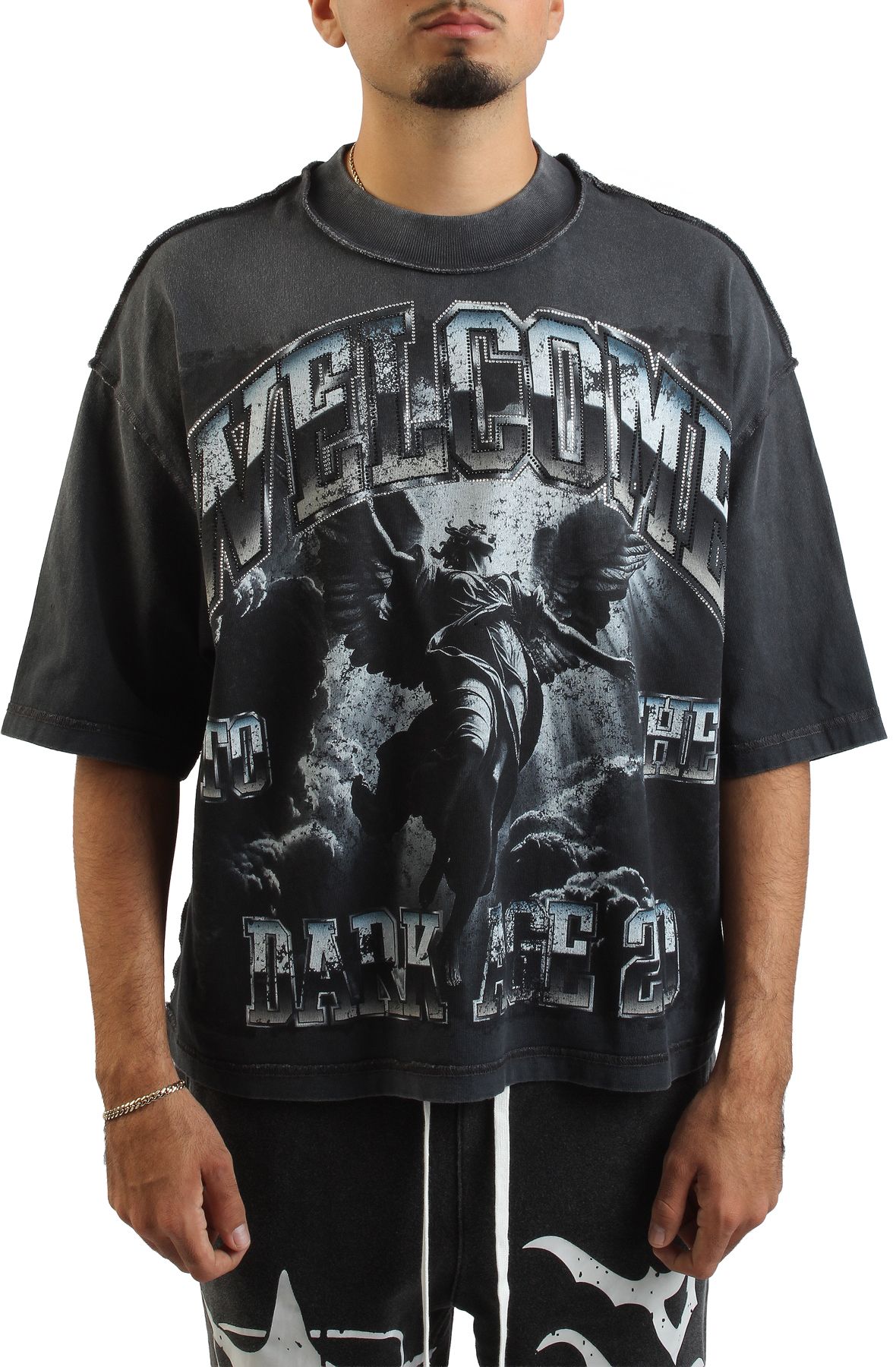 RARE PEACE Welcome Dark Ages Crop T-Shirt RT5002-GREY - Shiekh