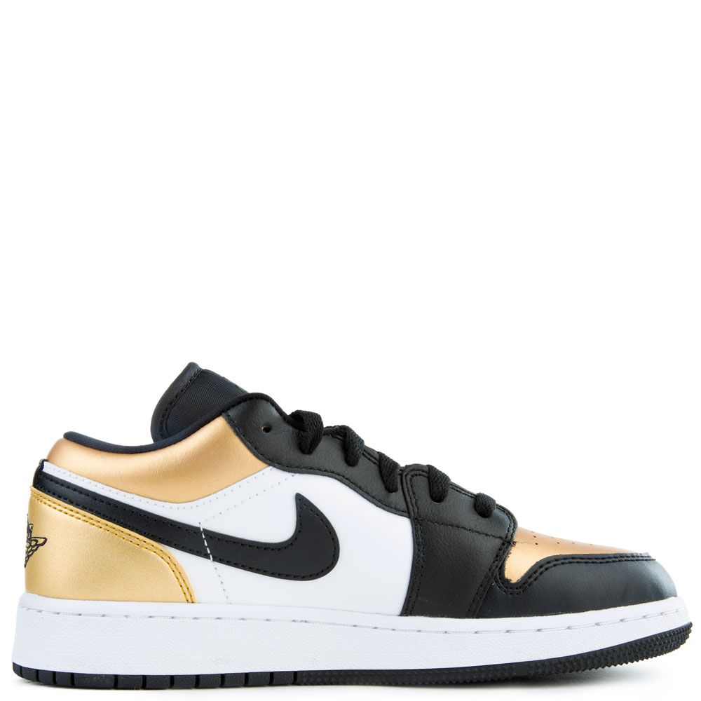 Newest Nike Air Jordan 1 Low SE Patent Gold Toe GS size 6Y Black Gold White shoes