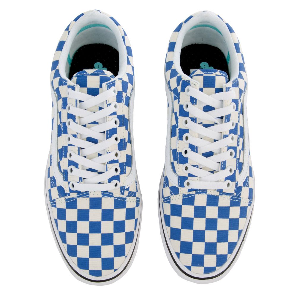 old skool blue checkerboard vans