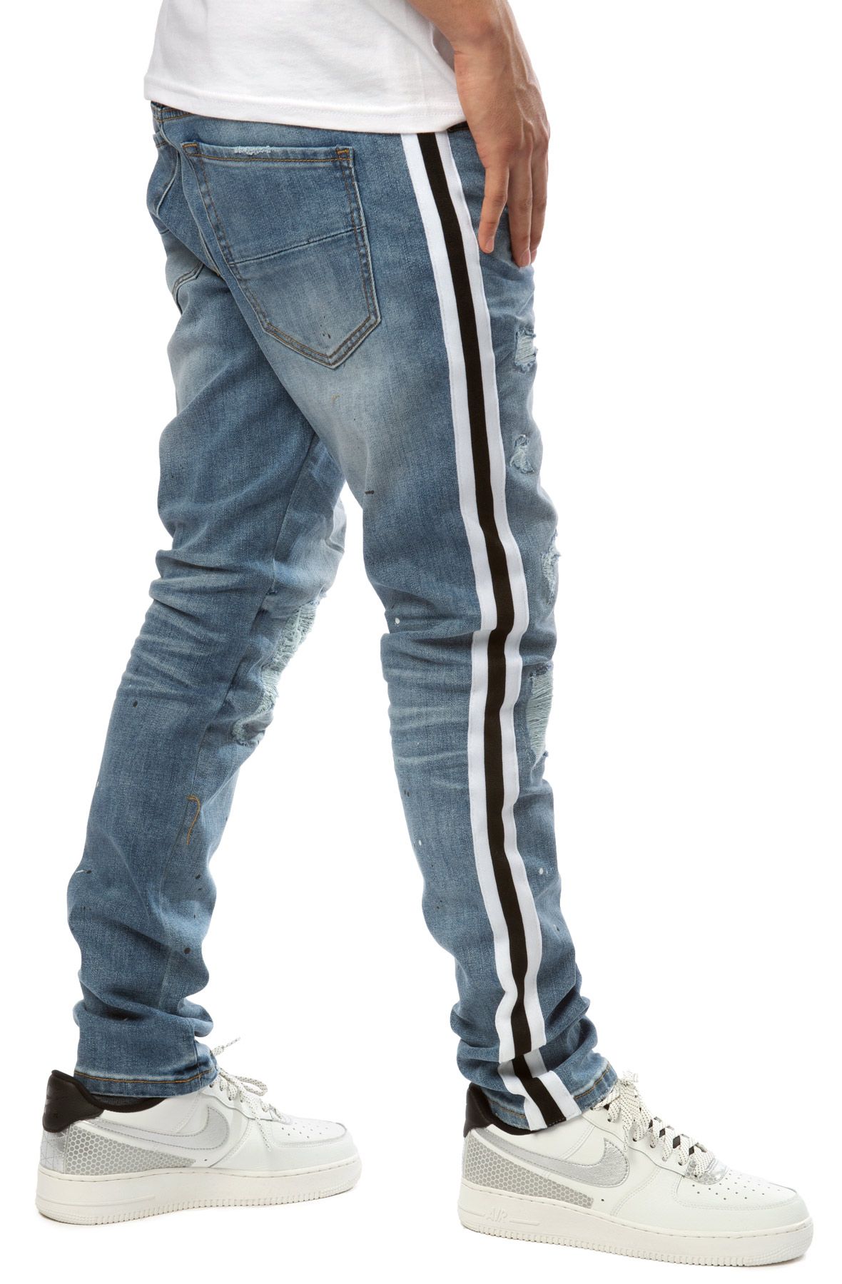 FOREIGN LOCALS Bronson Striped Jeans FL-202068-BLUE - Shiekh