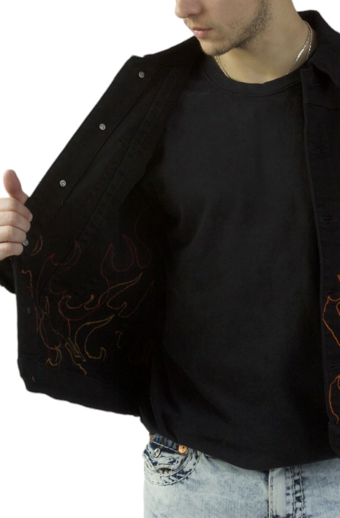 TRUE RELIGION Jimmy Flame Denim Jacket 108597CBLK - Shiekh