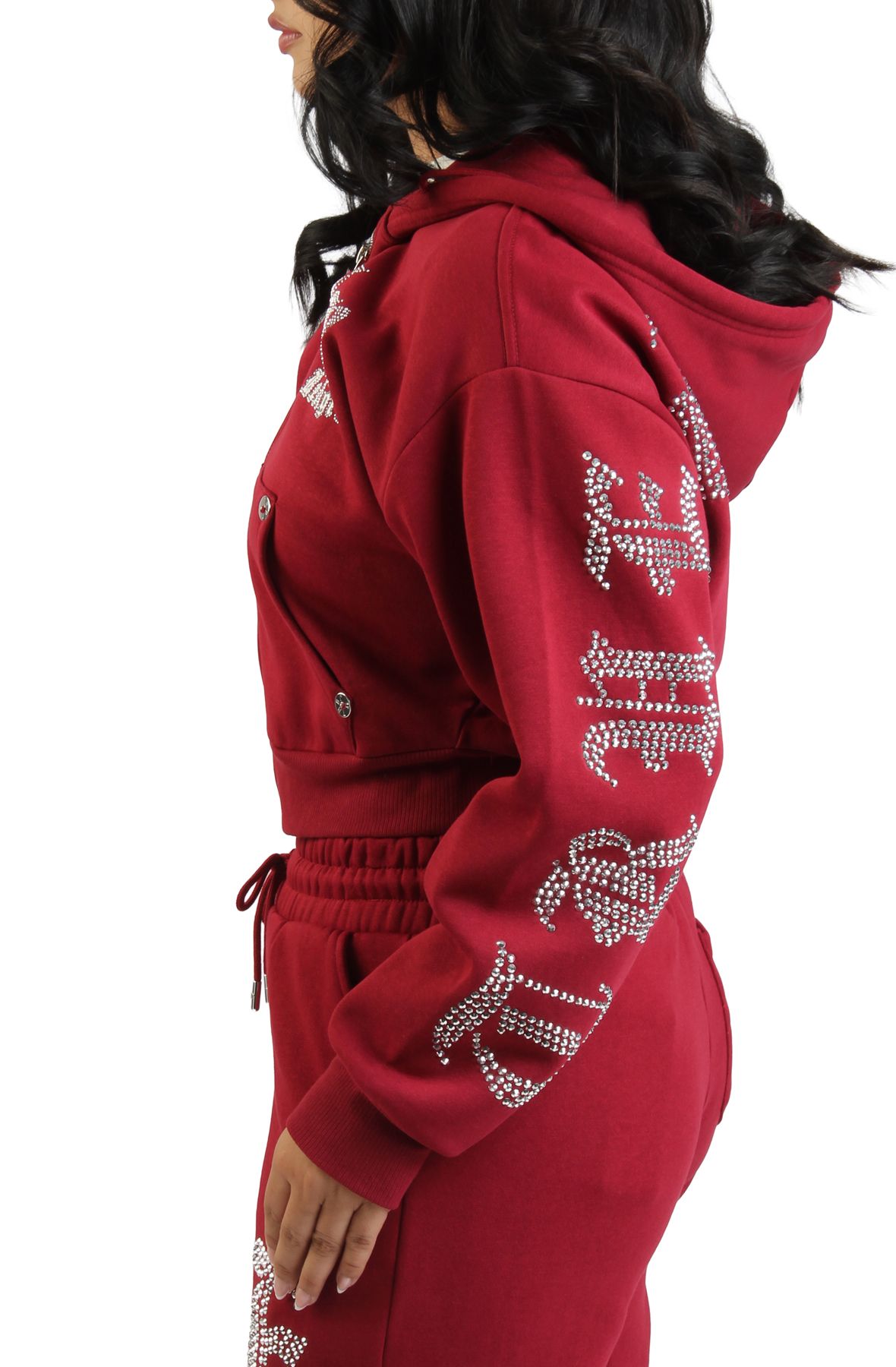 TRUE RELIGION Crystal Logo Cropped Zip-Up Hoodie 209516-6916 - Shiekh